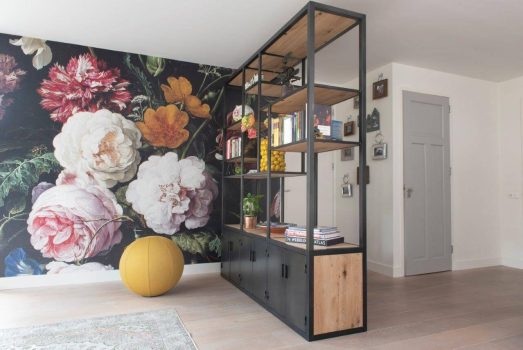 Eiken roomdivider kast met stalen frame